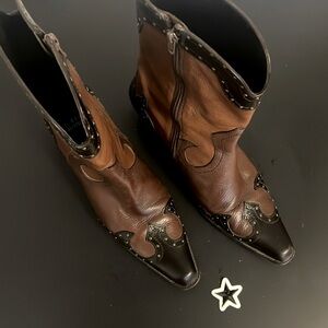 Stuart Weitzman Leather Studded Zip-Up Cowboy Boots (#13776)